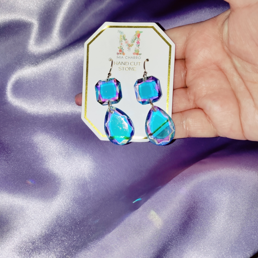 Blue and Purple Hand Cut Stone Earrings